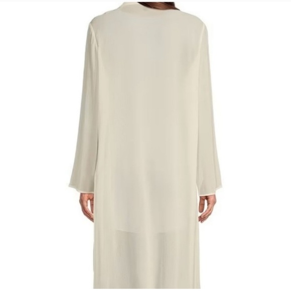Eileen Fisher Crinkled Sheer Silk Point Collar Long SleeveOpenFront Midi Jacket - Picture 2 of 9